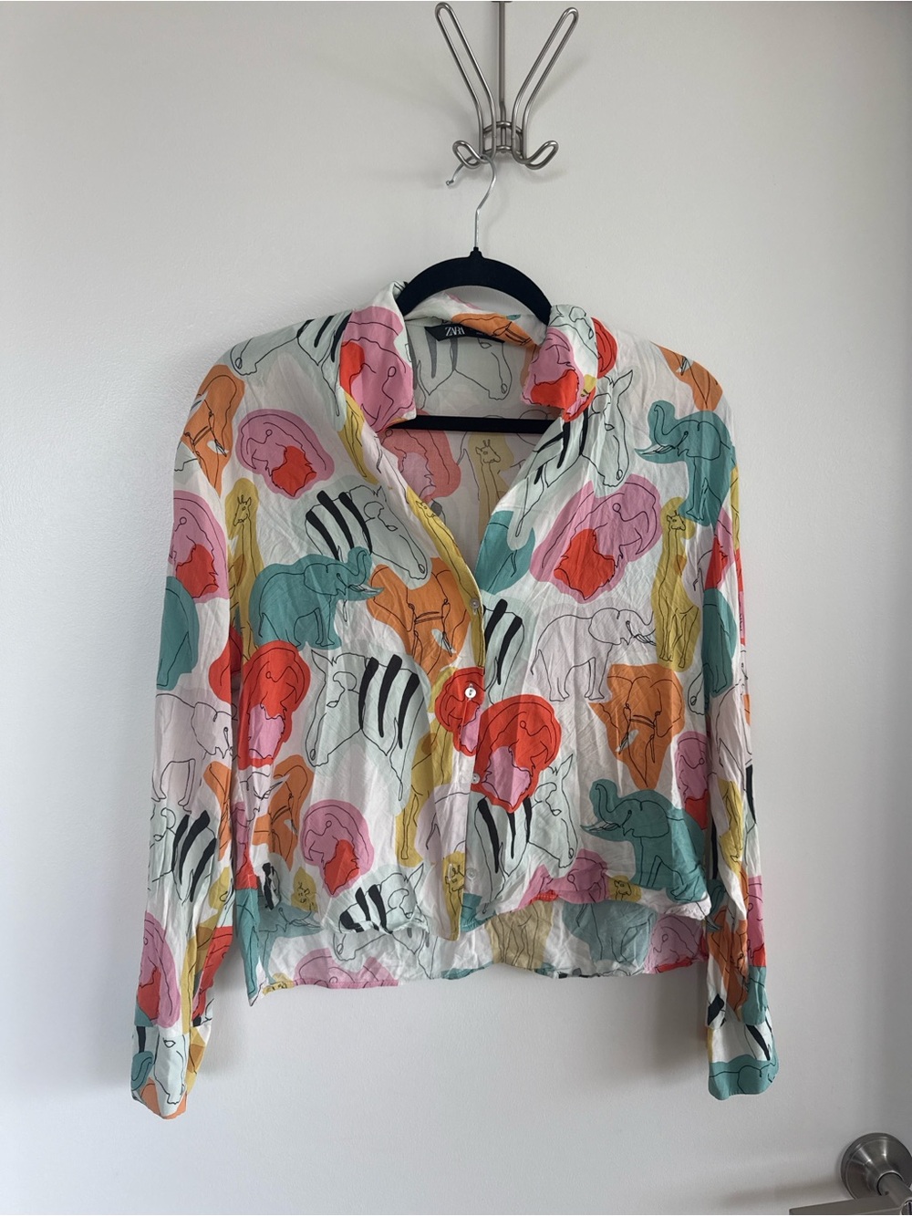 Zara Multicolor Button-Down Shirt with Playful Animal Print